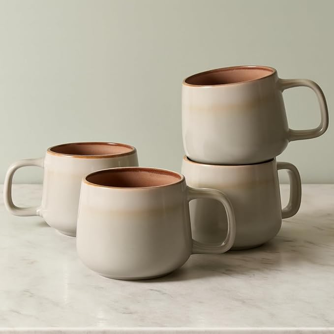 Stoneware Ceramic Coffee Mugs Set of 4, 12 oz | Sage Ash