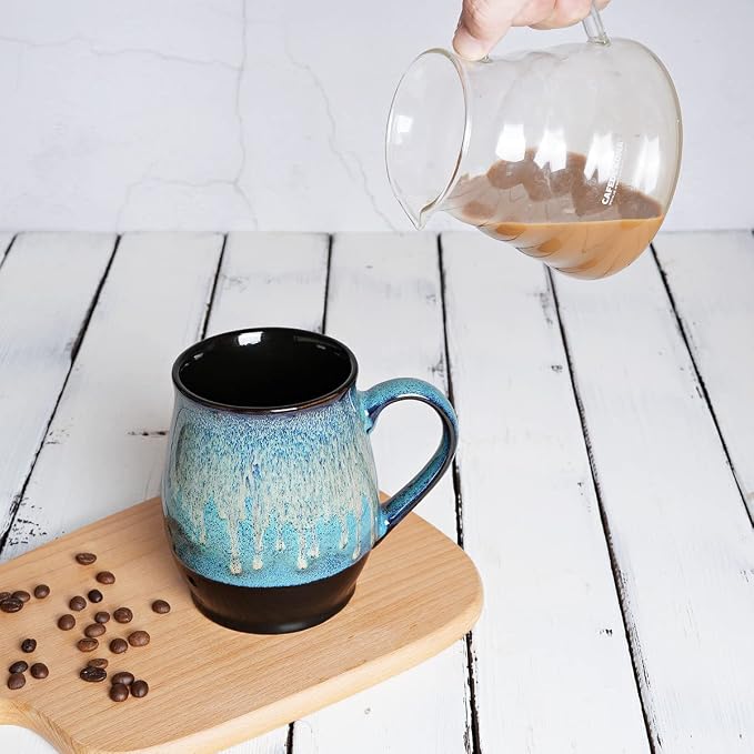 25 oz Extra Large Blue Ceramic Coffee Mug with Big Handle