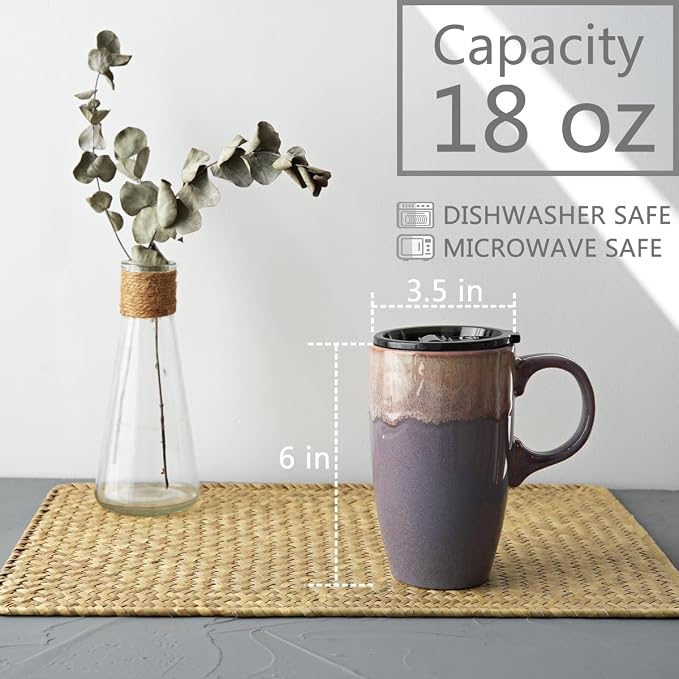 18 oz Ceramic Travel Coffee Mug with Lid | Deep Purple