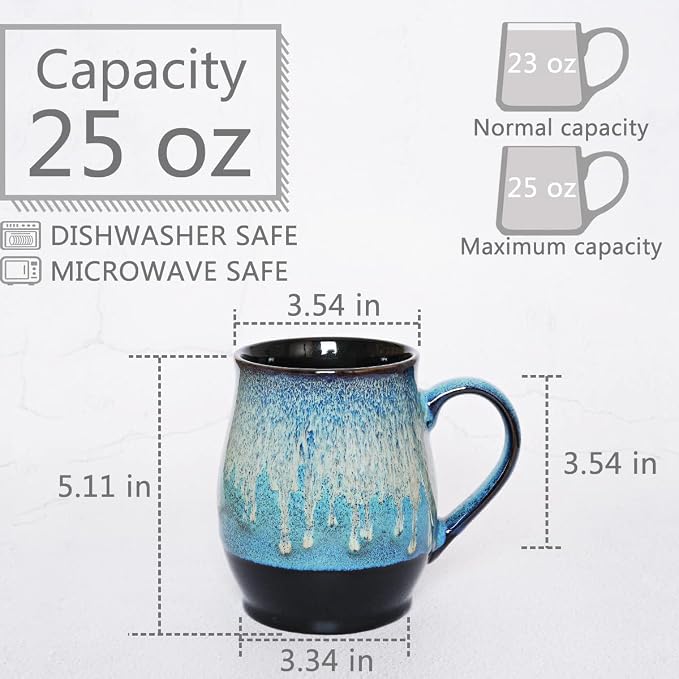 25 oz Extra Large Blue Ceramic Coffee Mug with Big Handle