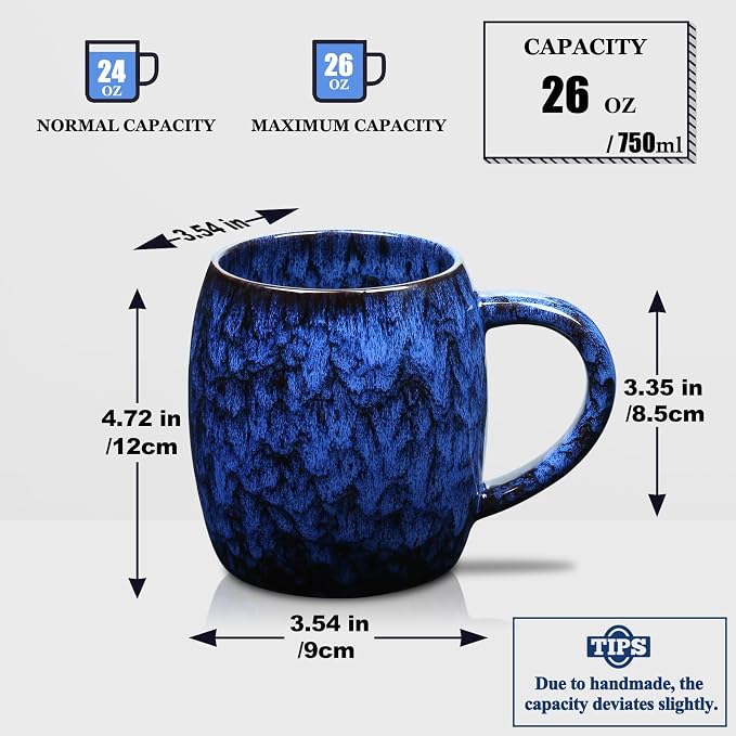 26 oz Extra Large Ceramic Coffee Mug with Big Handle | Blue