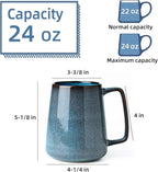 24 oz Large Blue Ceramic Coffee Mug with Big Handle