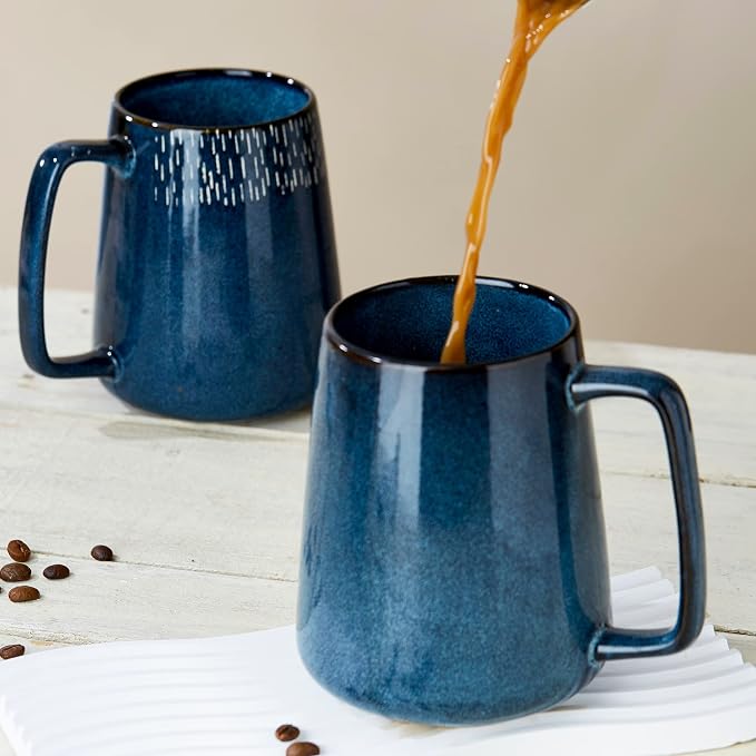 24 oz Large Blue Ceramic Coffee Mug with Big Handle