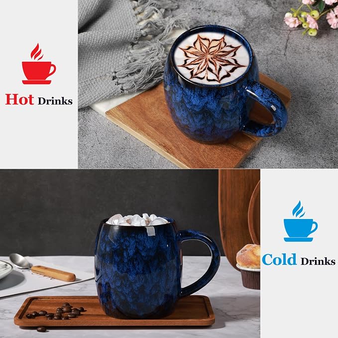 26 oz Extra Large Ceramic Coffee Mug with Big Handle | Blue
