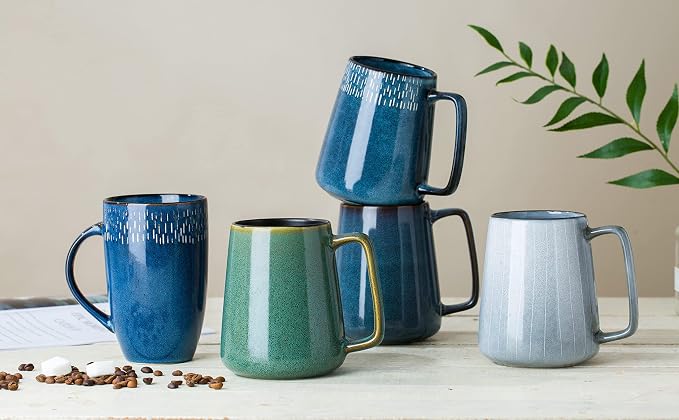 24 oz Large Blue Ceramic Coffee Mug with Big Handle