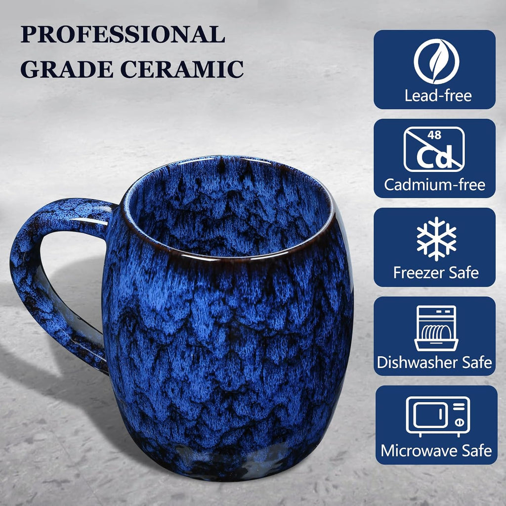 26 oz Extra Large Ceramic Coffee Mug with Big Handle | Blue