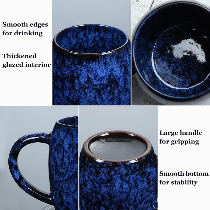 26 oz Extra Large Ceramic Coffee Mug with Big Handle | Blue