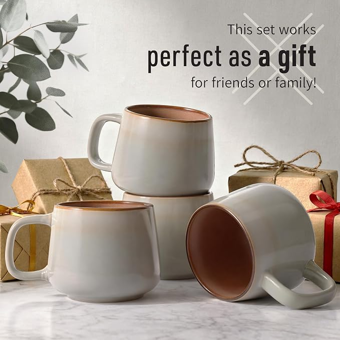 Stoneware Ceramic Coffee Mugs Set of 4, 12 oz | Sage Ash