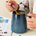 24 oz Large Blue Ceramic Coffee Mug with Big Handle