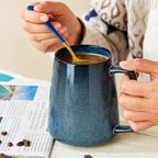 24 oz Large Blue Ceramic Coffee Mug with Big Handle